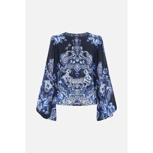 Camilla silk V-Neck Blouson Sleeve Blouse Delft Dynasty Large